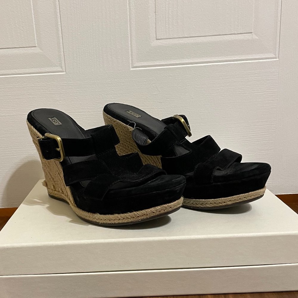 UGG Black Suede Platform Wedges
